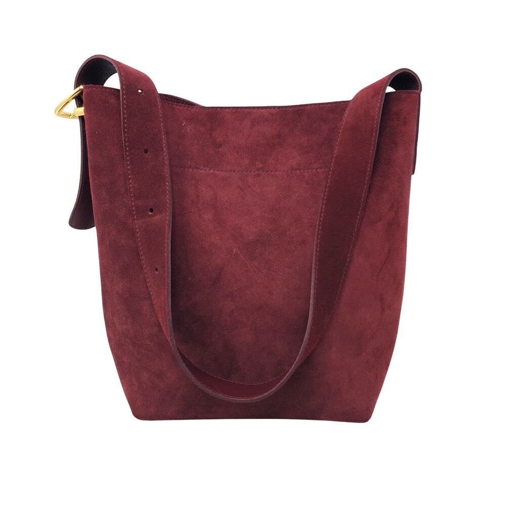 Madewell The Essential Medium Bucket Tote Bag Deep Merlot Suede Leather NR384